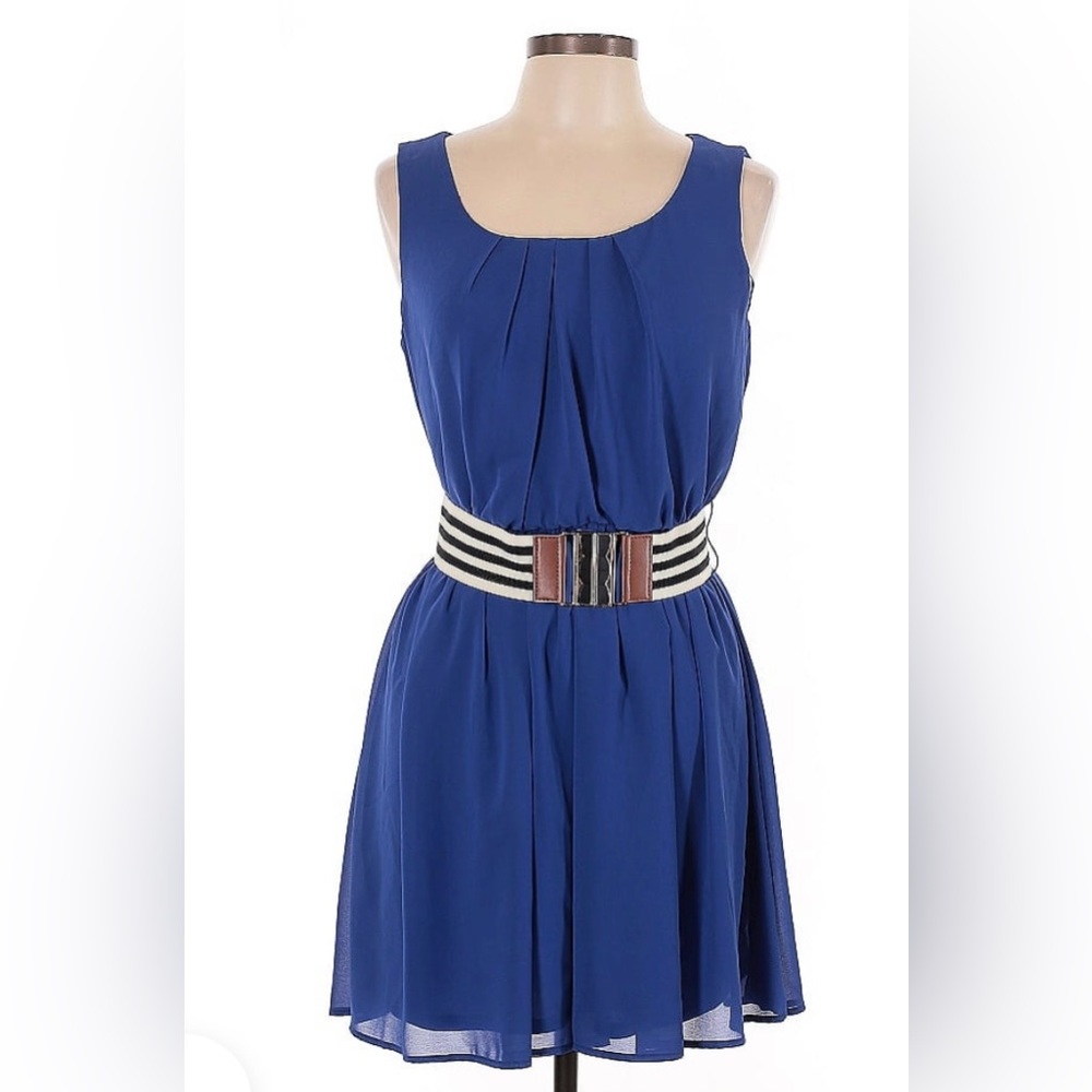 Iz Byer Blue Mini Dress with Striped Belt